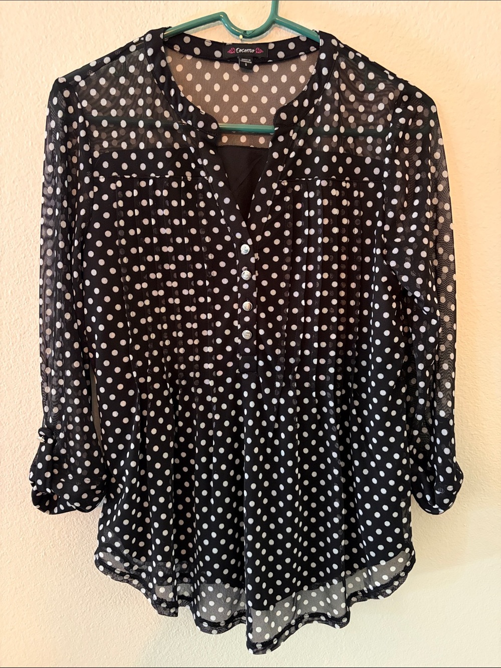 Cocomo Black Sheer Polka Dot Blouse-size small
